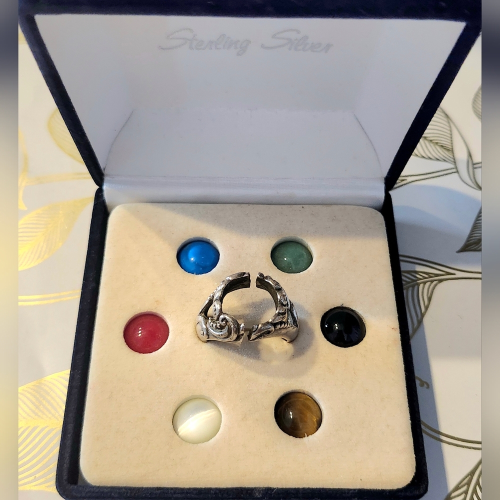 925 Sterling Silver Interchangeable Ring With Gem… - image 1